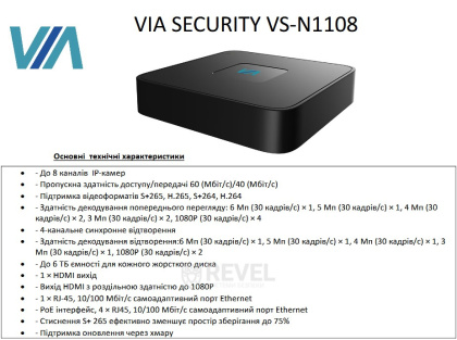 8-канальный IP видеорегистратор VIA SECURITY VS-N1108 PoE
