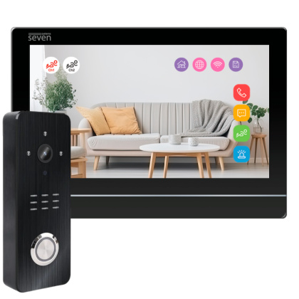 Комплект видеодомофона 7 дюймов с Wi-Fi и переадресацией звонка SEVEN DP-7576Kit black (уценка)