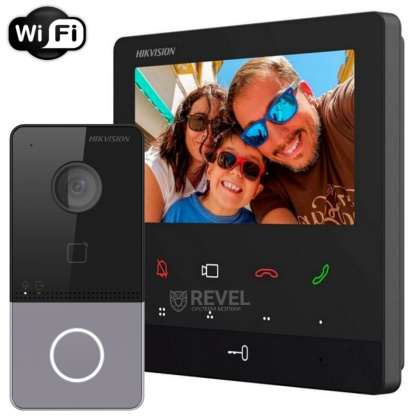 Комплект 4" IP WiFi домофона и WiFi панели вызова Hikvision DS-WF61-CR-KIT Black (мобильное приложение и удаленный доступ)