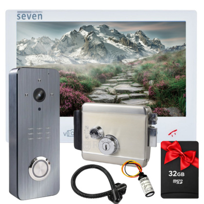 FullHd комплект видеодомофона для частного дома с вызывной панелью и замком SEVEN DP–7575 Lock Kit white