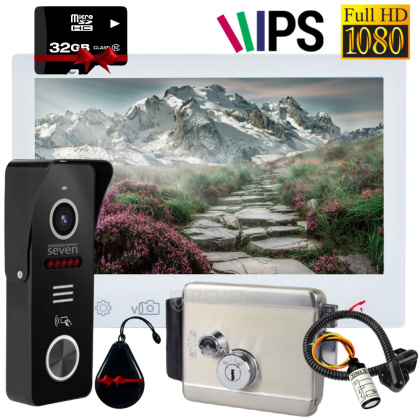 FHD IPS видеодомофон с электромеханическим замком на калитку Seven Kit Home-Lock Rfid Pro (white)