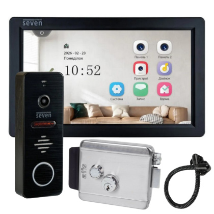 Домофон для частного дома с электромеханическим замком SEVEN DP-7570 FHD Lock Kit Black Домофон для частного дома с электромеханическим замком SEVEN DP-7570 FHD Lock Kit Black