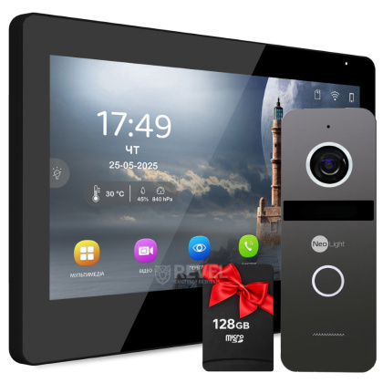 Беспроводной комплект 10" домофона NeoLight MEZZO Hybrid IP Wi-Fi Kit Black (панель Solo IPW + PoE адаптер) — дозвон на телефон и запись видео