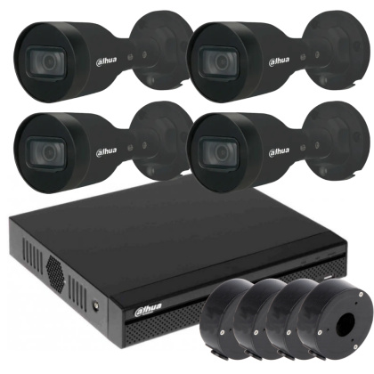 IP комплект видеонаблюдения на 4 уличные 2Мп камеры с ИК подсветкой и аналитикой Dahua DH-4BULBE-2MP-IR (Black)