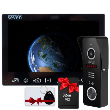 Комплект FHD IPS домофона 7 дюймов с вызывной панелью со считывателем карт SEVEN DP–7575 Key Kit black
