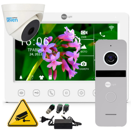 Комплект 7" Wi-Fi видеодомофона с вызывной панелью и видеокамерой NeoLight WF Cam Kit (управление с телефона и запись видео) Комплект 7" Wi-Fi видеодомофона с вызывной панелью и видеокамерой NeoLight WF Cam Kit (управление с телефона и запись видео)