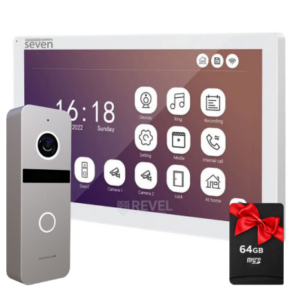 Комплект Wi-Fi видеодомофона 10 дюймов с переадресацией звонка SEVEN DP-7517Kit Neo white (с видеопанелью SOLO FHD)