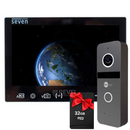 Комплект FHD IPS видеодомофона 7 дюймов с записью по детекции SEVEN DP–7575 FHD Neo Kit black