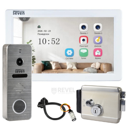 Домофон для частного дома с электромеханическим замком SEVEN DP-7570 FHD Lock Kit White