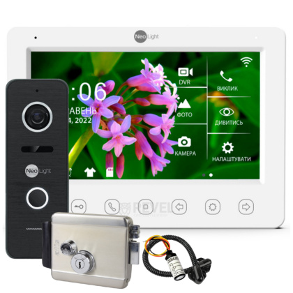 Wi-Fi домофон для частного дома с электромеханическим замком NeoLight Smart Home White (Kappa + HD WF с записью и дозвоном на телефон)