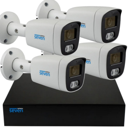 IP 5Мп РоЕ видеонаблюдение на 4 уличные камеры с микрофоном и аналитикой SEVEN IP-7225AI-5MP-4OUT