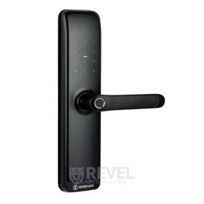 Умный дверной биометрический замок SEVEN LOCK SL-7767BFW black (со встроенным Wi-Fi, врезная часть 7068)