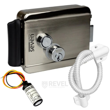 Электромеханический замок SEVEN EL-7729 + БУЗ + гибкий переход 50см (для управления замком с домофона)