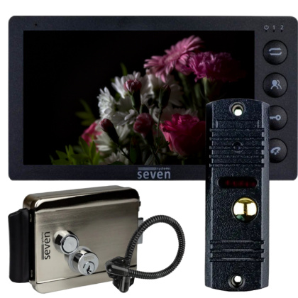 Домофон с электромеханическим замком SEVEN DP-7574 Lock Kit black (запись видео по детекции движения)