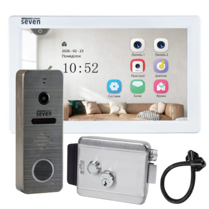 Домофон для частного дома с электромеханическим замком SEVEN DP-7570 FHD Lock Kit White Домофон для частного дома с электромеханическим замком SEVEN DP-7570 FHD Lock Kit White