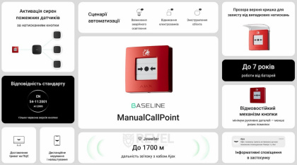 Беспроводная настенная кнопка для активации пожарной тревоги вручную Ajax Manual Call Point (Red)