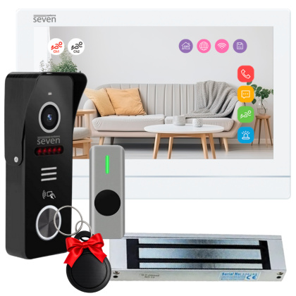 Wi-Fi видеодомофон 7 дюймов с электромагнитным замком для офиса SEVEN DP–7576 Office Kit (white / black) Wi-Fi видеодомофон 7 дюймов с электромагнитным замком для офиса SEVEN DP–7576 Office Kit (white / black)