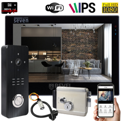 Комплект wi-fi домофон с замком Seven WF Smart Kit (black) с переадресацией вызова на мобильный телефон