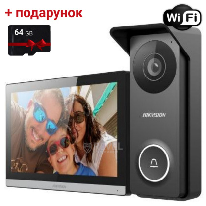 Комплект 7" Wi-Fi видеодомофона Hikvision DS-KIS313-P (дозвон и управление с телефона)