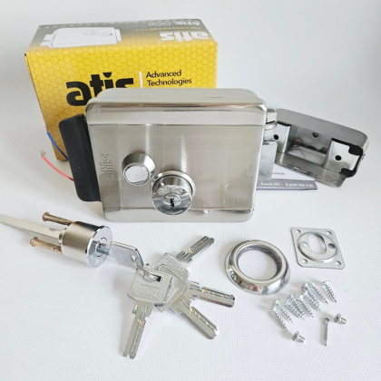 Электромеханический замок на калитку ATIS Lock SS CK + БУЗ + гибкий переход 50см (для управления замком с домофона)