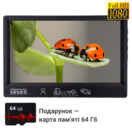 Видеодомофон 7" с записью видео по движению SEVEN DP–7571 FHD (black)  — SD карта 64Гб в подарок!
