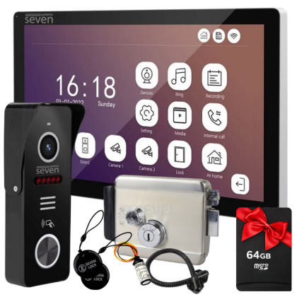 WiFi 10-дюймовый домофон с замком на калитку SEVEN DP–7517 Rfid Kit black (дозвон на телефон, запись видео, встроенный считыватель)
