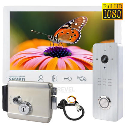 FHD комплект видеодомофона с 140° панелью вызова и замком Seven Kit FHD Home-Lock white