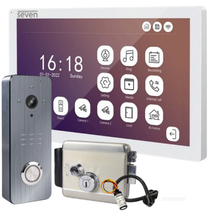 Wi-Fi видеодомофон 10 дюймов с замком для частного дома SEVEN DP–7517 Lock Kit white: детектор движения и поддержка Tuya Smart