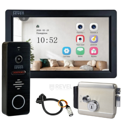 Домофон для частного дома с электромеханическим замком SEVEN DP-7570 FHD Lock Kit Black