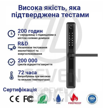 Умный дверной биометрический замок SEVEN LOCK SL-7763BF black