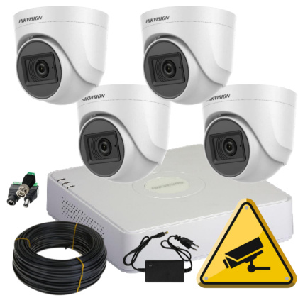 Комплект 2Мп HD видеонаблюдения с записью и звуком на 4 камеры для помещения или улицы Hikvision DS-76D0T-2MP-4MIC