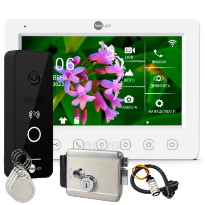 Wi-Fi комплект видеодомофона с электромеханическим замком и панелью со считывателем NeoLight Smart Control white