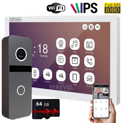 Комплект Wi-Fi видеодомофона 10" с переадресацией звонка SEVEN DP-7517Kit Neo white (с видеопанелью SOLO FHD)