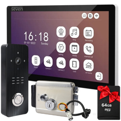 Wi-Fi видеодомофон 10 дюймов с замком для частного дома SEVEN DP–7517 Lock Kit black: детектор движения и поддержка Tuya Smart
