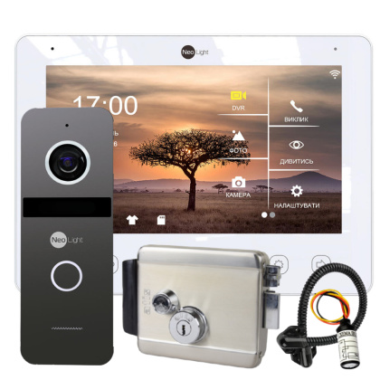 Wi-Fi домофон для частного дома с электромеханическим замком NeoLight NeoKIT Home WF White (Kappa + HD WF с записью и дозвоном на телефон)