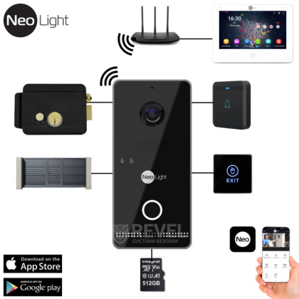Беспроводной комплект видеодомофона NeoLight Alpha Hybrid IPW Kit Black (панель Optima IPW) — дозвон на телефон и запись видео