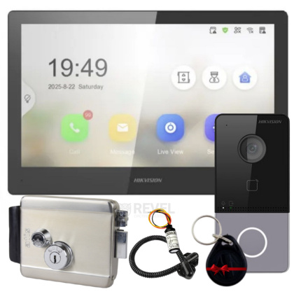 Беспроводной 10" Wi-Fi домофон с замком и Wi-Fi панелью со считывателем Hikvision DS-KH85-CR-EM (управление со смартфона)