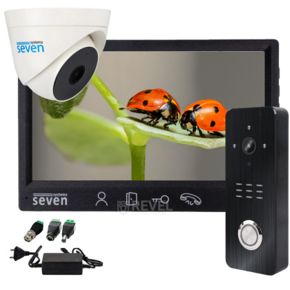 FullHd комплект видеодомофона 7" с записью + дополнительная камера SEVEN DP-7571 Cam Kit black