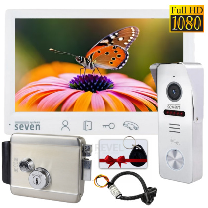 Комплект домофона, видеопанели со считывателем и электрозамка Seven Rfid-Lock white