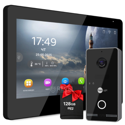 IP комплект беспроводного видеодомофона 10" NeoLight Mezzo Hybrid IPW Kit Black (панель OPTIMA IPW) — дозвон на телефон и запись видео